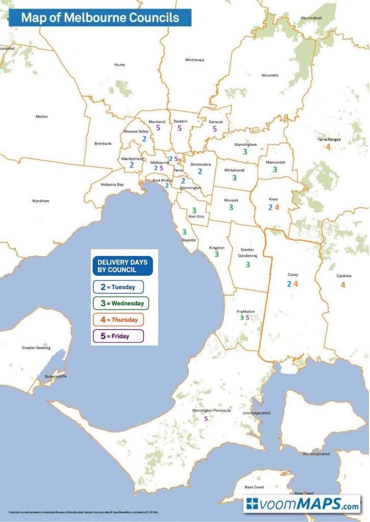 Map of metro Melbourne showing indicative iSupplier delivery coverage